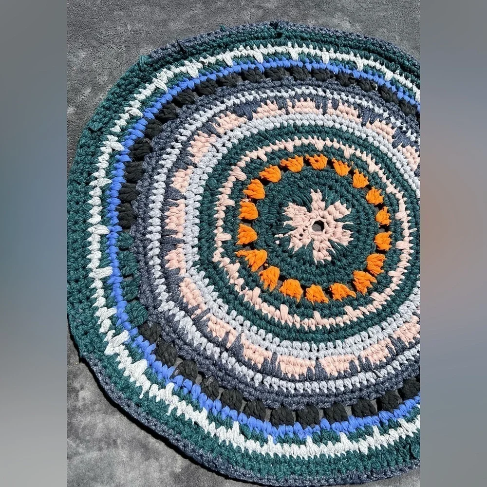 HAND crochet bohemian recycled round floor placement mat 30